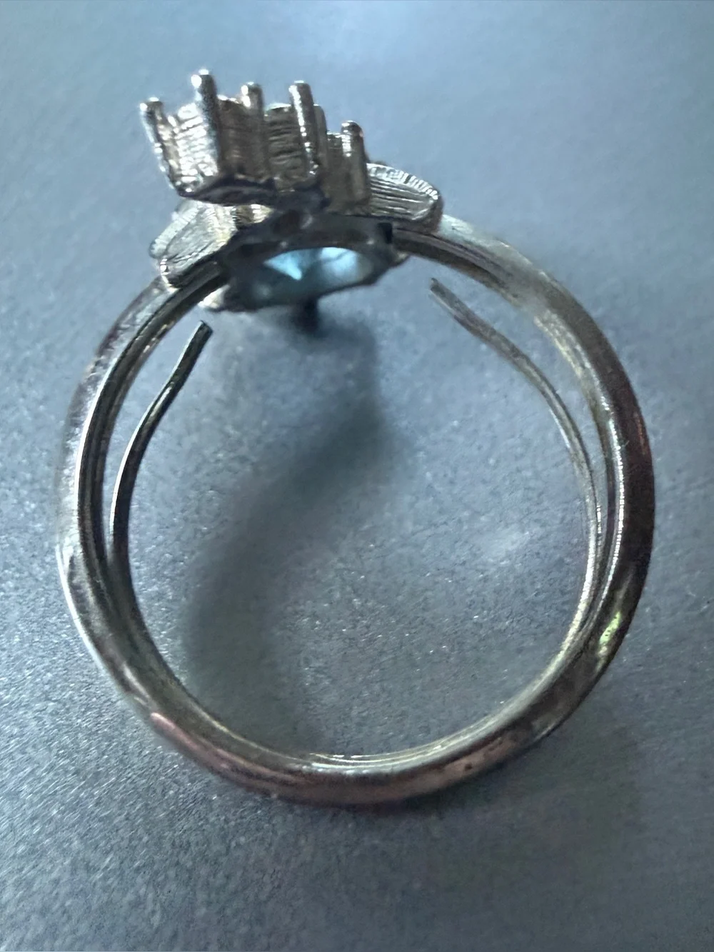 Vintage Blue Rhinestone Adjustable Cocktail Ring Size 8